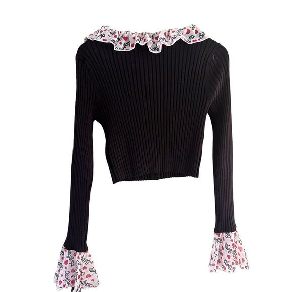 Dollskill Betty Boop Flirty Frills Black Cardigan Hearts & Logo Ruffle Trim larg - Picture 3 of 4